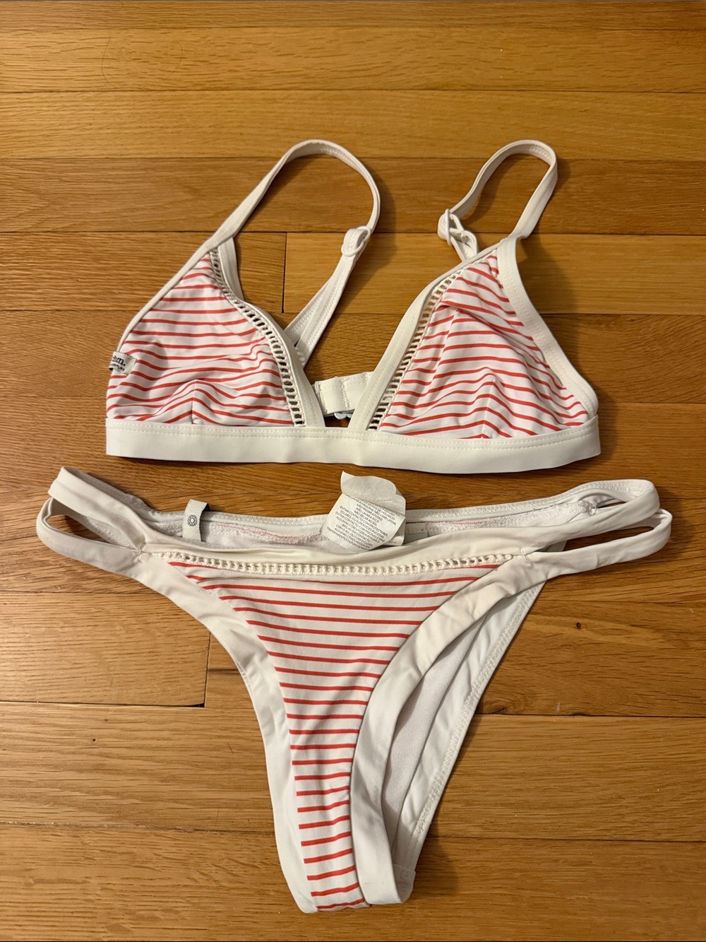 Rhythm White and Coral Striped Bikini Set